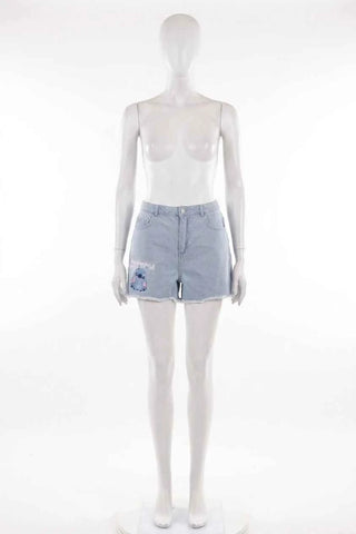 Damskie jasnoniebieskie szorty jeansowe z haftem Stitch