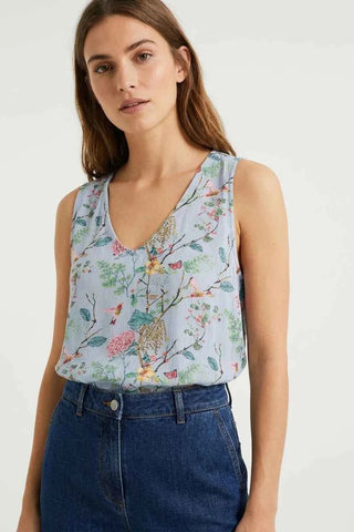 Damski Top w Kwiaty bez Rękawów