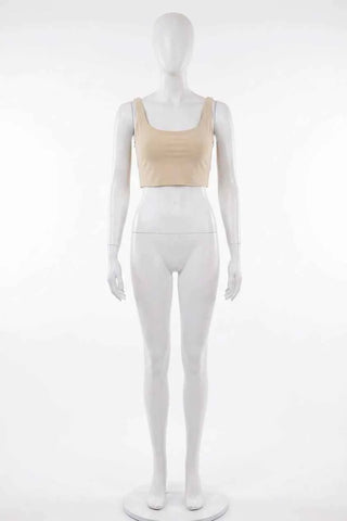 Minimalistyczny Beżowy Crop Top na Szerokich Ramiączkach
