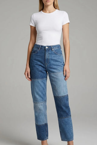 Damskie spodnie jeansowe patchworkowe